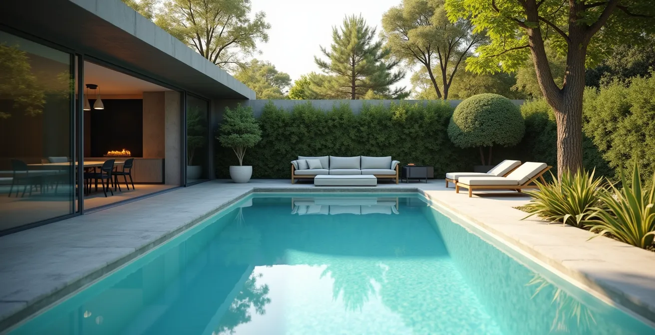 Piscine coque dans jardin minimaliste